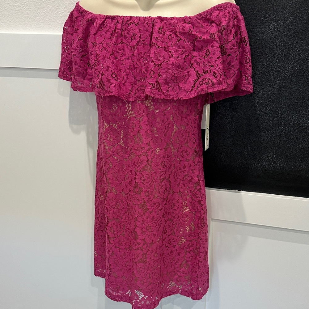 Eliza J Pink Lace Off-Shoulder Midi Dress